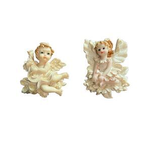 2 Vintage Refrigerator Magnets Baby Angels Cherubs Sparkle Resin